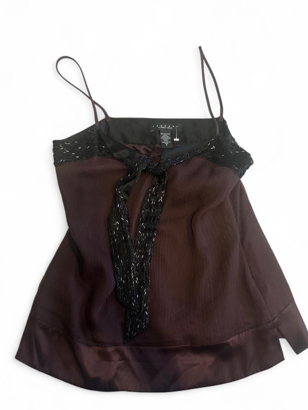 Vintage Y2K Laundry by Shelli Segal 100% silk beaded camisole top size S